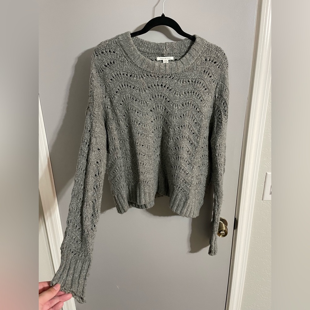 Heather Gray American Eagle Cropped Sweater